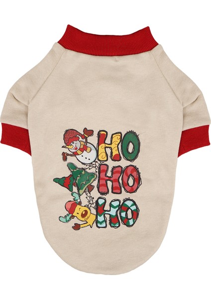 Krem Pet Kıyafet Ho Ho Ho Kedi & Köpek Sweatshirt