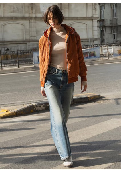 Normal Bel Geniş Paça Standart Mavi Kadın Denim Pantolon DT10441 Aıdan Super Wide Leg Fit No