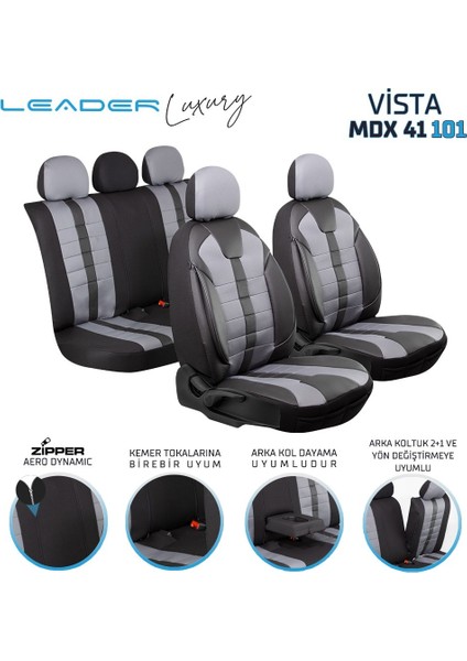 ford Galaxy Uyumlu Lüx Deri Detaylı Oto Koltuk Kılıfı Ön Arka Takım Vista Serisi Siyah Füme Fs