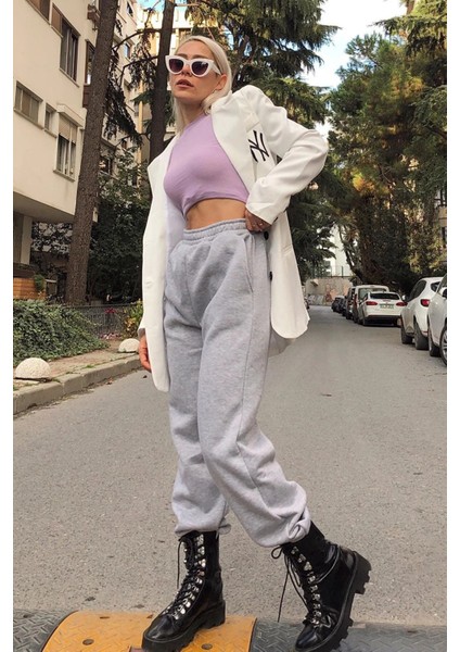 3 Iplik Kalın Şardonlu Yüksek Bel Bol Kalıp Büyük Beden Oversize Eşofman Altı modelleri