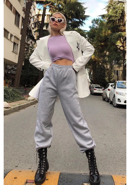 3 Iplik Kalın Şardonlu Yüksek Bel Bol Kalıp Büyük Beden Oversize Eşofman Altı fırsatları