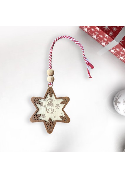 Hippodeco Yıldız Şeklinde Yılbaşı Ağaç Süsü, Sevimli Ayı ve Merry Christmas Işlemeli Yılbaşı Çam Ağacı Süsü, Minimalist Yılbaşı Dekoru