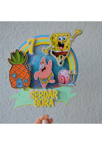 Sünger Bob Temalı Erkek Kız Çocuk Doğum Günü Süsü Sünger Bob Kişiye Özel Pasta Süsü Parti Malzemesi Cake Topper (19X18CM) modelleri