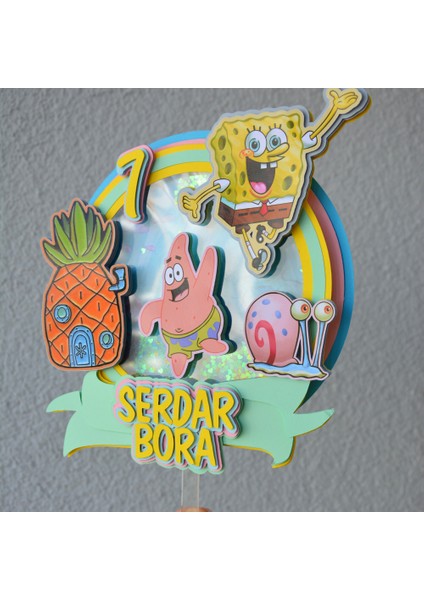 Sünger Bob Temalı Erkek Kız Çocuk Doğum Günü Süsü Sünger Bob Kişiye Özel Pasta Süsü Parti Malzemesi Cake Topper (19X18CM) fırsatları