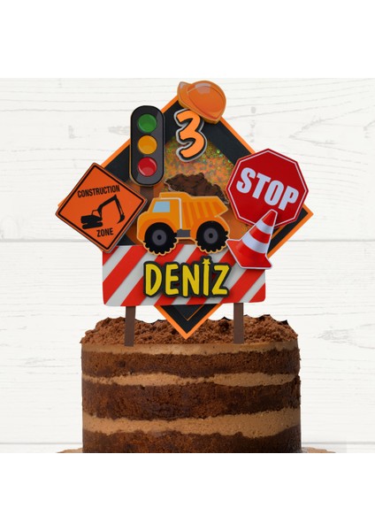 Iş Makineleri Temalı Erkek Çocuk Doğum Günü Süsü Iş Makineleri Kişiye Özel Pasta Süsü Parti Malzemesi Cake Topper (21X21CM)