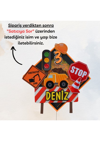 Iş Makineleri Temalı Erkek Çocuk Doğum Günü Süsü Iş Makineleri Kişiye Özel Pasta Süsü Parti Malzemesi Cake Topper (21X21CM)