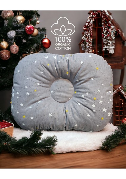 Organik Pamuklu 0-12 Ay Bebek Düz Baş Yastığı Samanyolu Bebek Yastığı