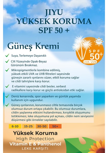 Güneş Kremi Yüksek Koruma SPF50+ Günlük Yüksek UVA/UVB Korumalı Yüz Güneş Kremi Yetişkin ve Çocuklar için 100 ml.