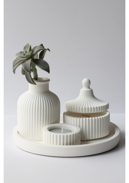 Beyaz Renk özel Tasarım Kokulu Mum ve Vazo Aksesuar Seti (Tealight Harictir)