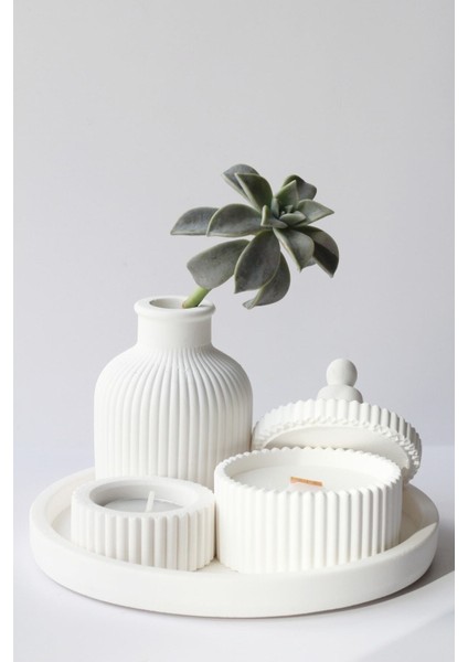 Beyaz Renk özel Tasarım Kokulu Mum ve Vazo Aksesuar Seti (Tealight Harictir)