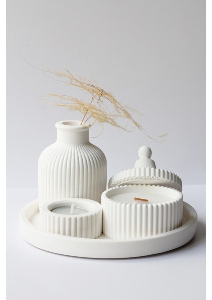 Beyaz Renk özel Tasarım Kokulu Mum ve Vazo Aksesuar Seti (Tealight Harictir)