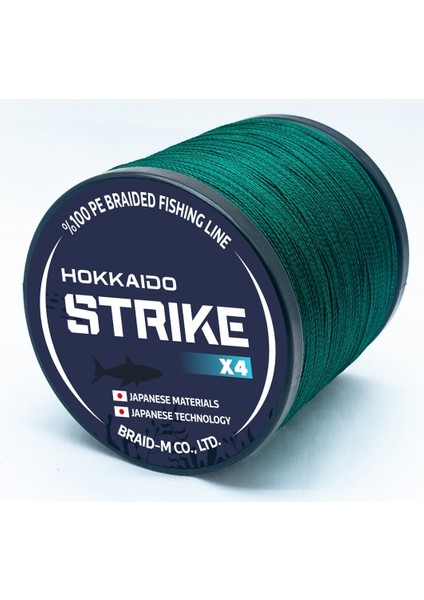 Hokkaido Strike Yeşil Renkli 4 Katlı 0.10.-Mm 1000.-METRE 8.7.-Kg Çeker,ip,örgü,ipek Misina