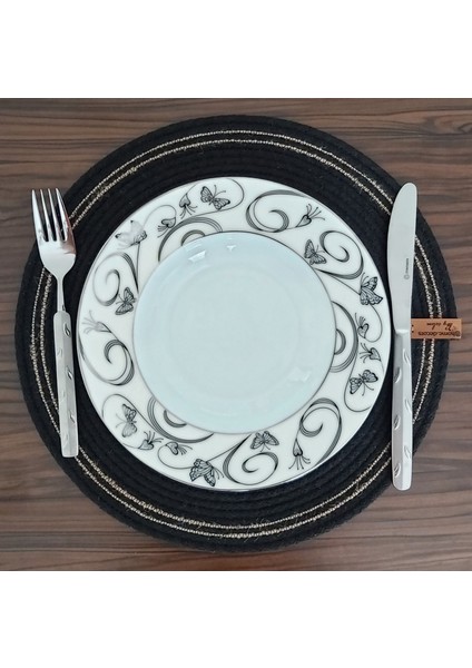 Amerikan Servis Supla Takımı Tabak Altlığı Mutfak Hasır Sepet Sunum Hediye 33X33CM Siyah hasır