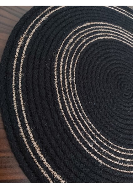 Amerikan Servis Supla Takımı Tabak Altlığı Mutfak Hasır Sepet Sunum Hediye 33X33CM Siyah hasır