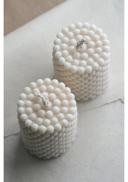 3 Adet Bubble Silindir Mum Pudra Kokulu Pearl Candle Soya Wax Vegan Mum