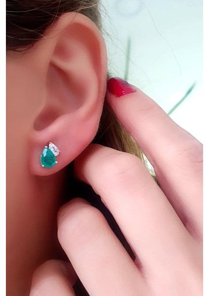 Sky Diamond Green Creative Rubies 925 Ayar Gümüş Lüks Damla Küpe