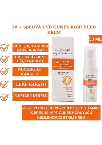 Güneş Kremi Yüksek Koruma SPF50 +Aloe Vera +Vitamin E + Pro B5 Vitamin