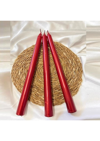 10 Pcs Chrıstmas Candle Metallıc Brıght Red Candlestıck 10 Adet Kırmızı Şamdan Mumu Yılbaşı Mumları