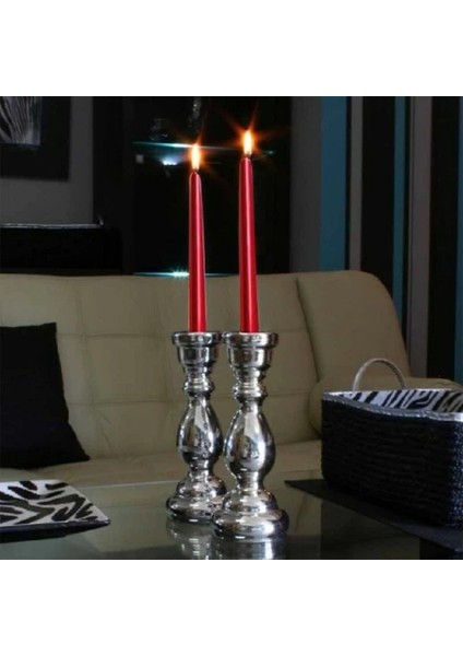 10 Pcs Chrıstmas Candle Metallıc Brıght Red Candlestıck 10 Adet Kırmızı Şamdan Mumu Yılbaşı Mumları