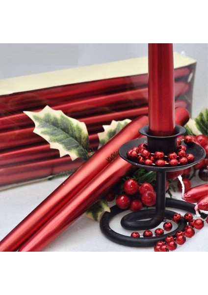 10 Pcs Chrıstmas Candle Metallıc Brıght Red Candlestıck 10 Adet Kırmızı Şamdan Mumu Yılbaşı Mumları