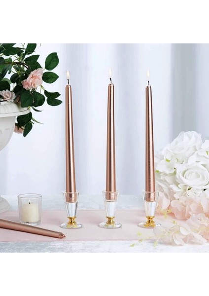 Chrıstmas Candle Metallıc Brıght Rose Gold Candlestıck 10 Adet Rose Gold Şamdan Mumu Yılbaşı Mumları