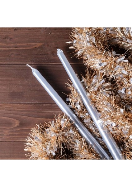 10 Pcs Chrıstmas Candle Metallıc Brıght Silver Candlestıck 10 Adet Gümüş Şamdan Mumu Yılbaşı Mumları
