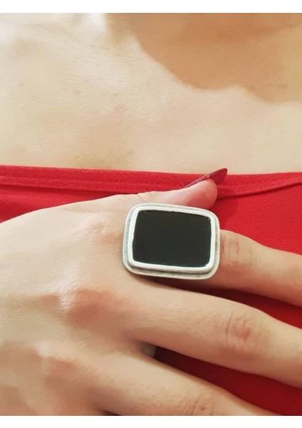 Gümüş Kaplama Antik Çelik Kadın Renkli Kare Siyah Ayarlanabilir Yüzük fiyatları