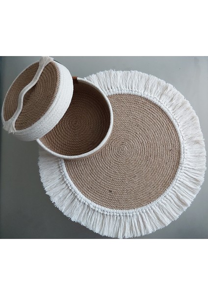 2'li Hasır Sepet Örtü Takımı Düzenleyici Organizer Dekorasyon Hediyelik Sunum Banyo Salon Mutfak