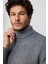 Slim Fit Dar Kesim Tam Balıkçı Yaka Desenli Gri Erkek Triko Kazak 3