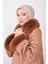 Önü Düğmeli Kürklü Kaban 23K7806 Camel 3