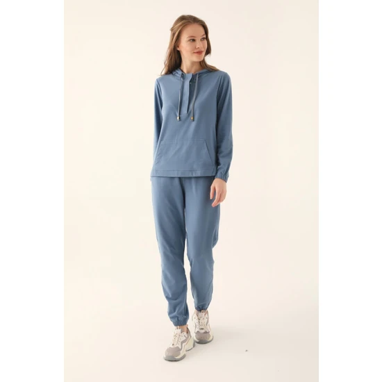 Pierre Cardin Kadın Ince Polar Kapşonlu Ev Giyim 2'li Takım Kadın Büyük Beden Pijama