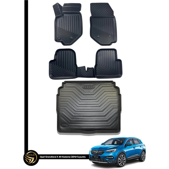 Black Gold Opel Grandland x 3D Havuzlu Paspas + Bagaj Havuzu Ikili Set