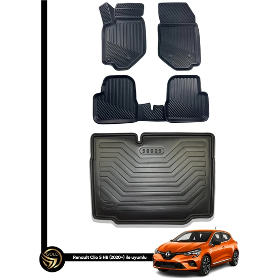 Black Gold Renault Clio 5 3D Havuzlu Paspas Hatchback 2020 Sonrası + Bagaj Havuzu Ikili Set