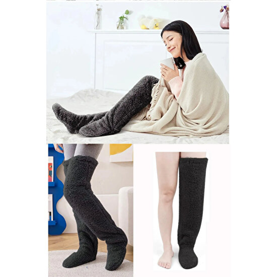 Onyumo Sock Peluş Uyku Çorabı Welsoft Diz Üstü Oda Çorabı Ayak Isıtıcı Uzun Gonç Çorap