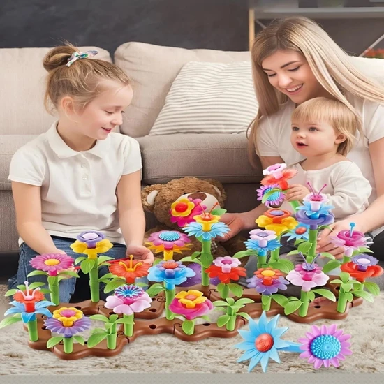 HYD 104 Parça Bahçe Çiçek Yapım Seti Yapı Blokları Yapboz LEGO Bul Tak Puzzle Eğitici Oyuncak