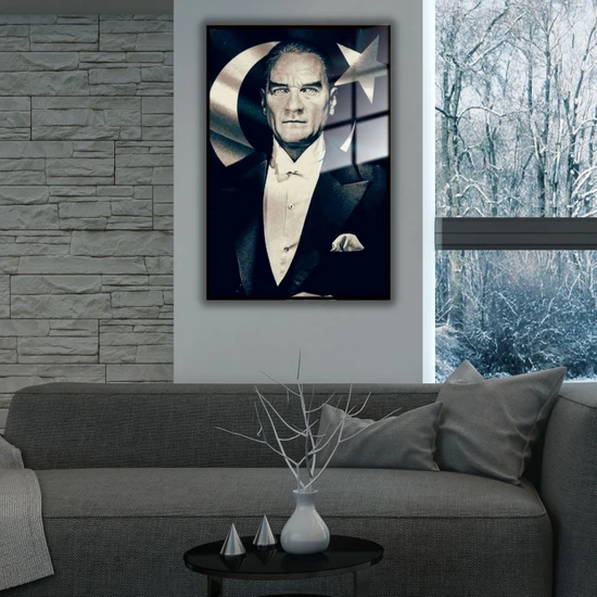 Gaagart Metal Çerçeveli Cam Tablo Ay Yıldızlı Atatürk Portresi