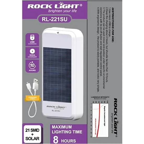 ROCK Güneş Panelli 21 LED Işıldak +Usb Telefon Sarj RL-221