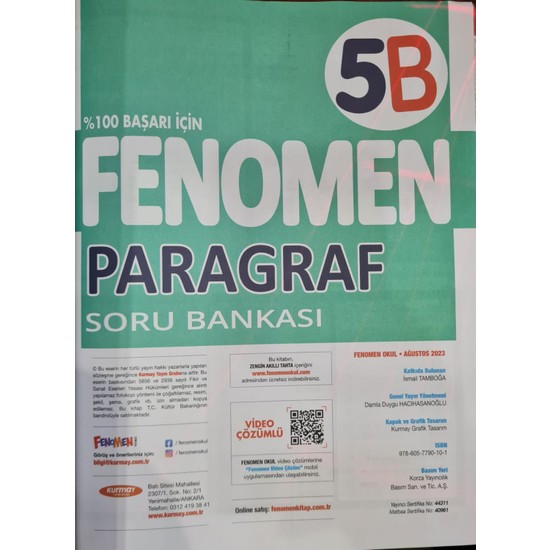 Fenomen Okul Yayınları Fenomen 5.sınıf Yeni Paragraf - B - Kitabı