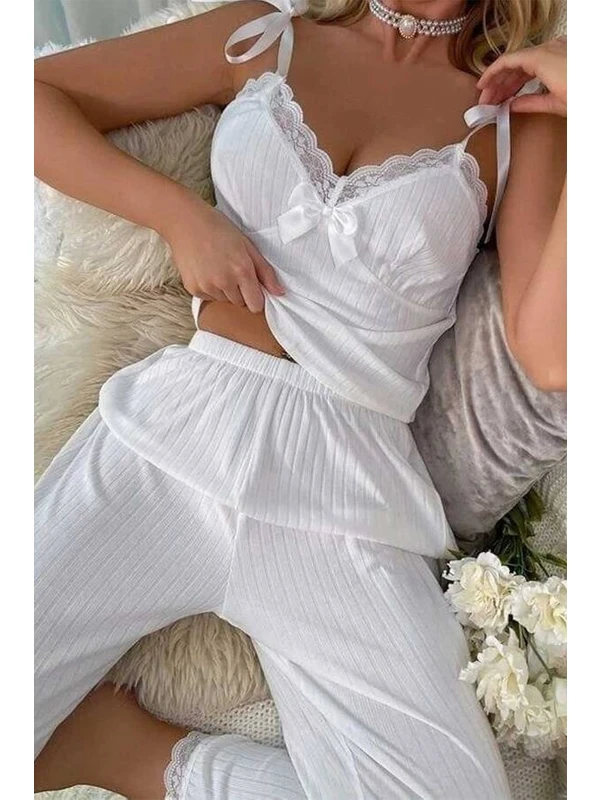 Rasa Beauty Ip Asklı Pijama Takımı-Beyaz