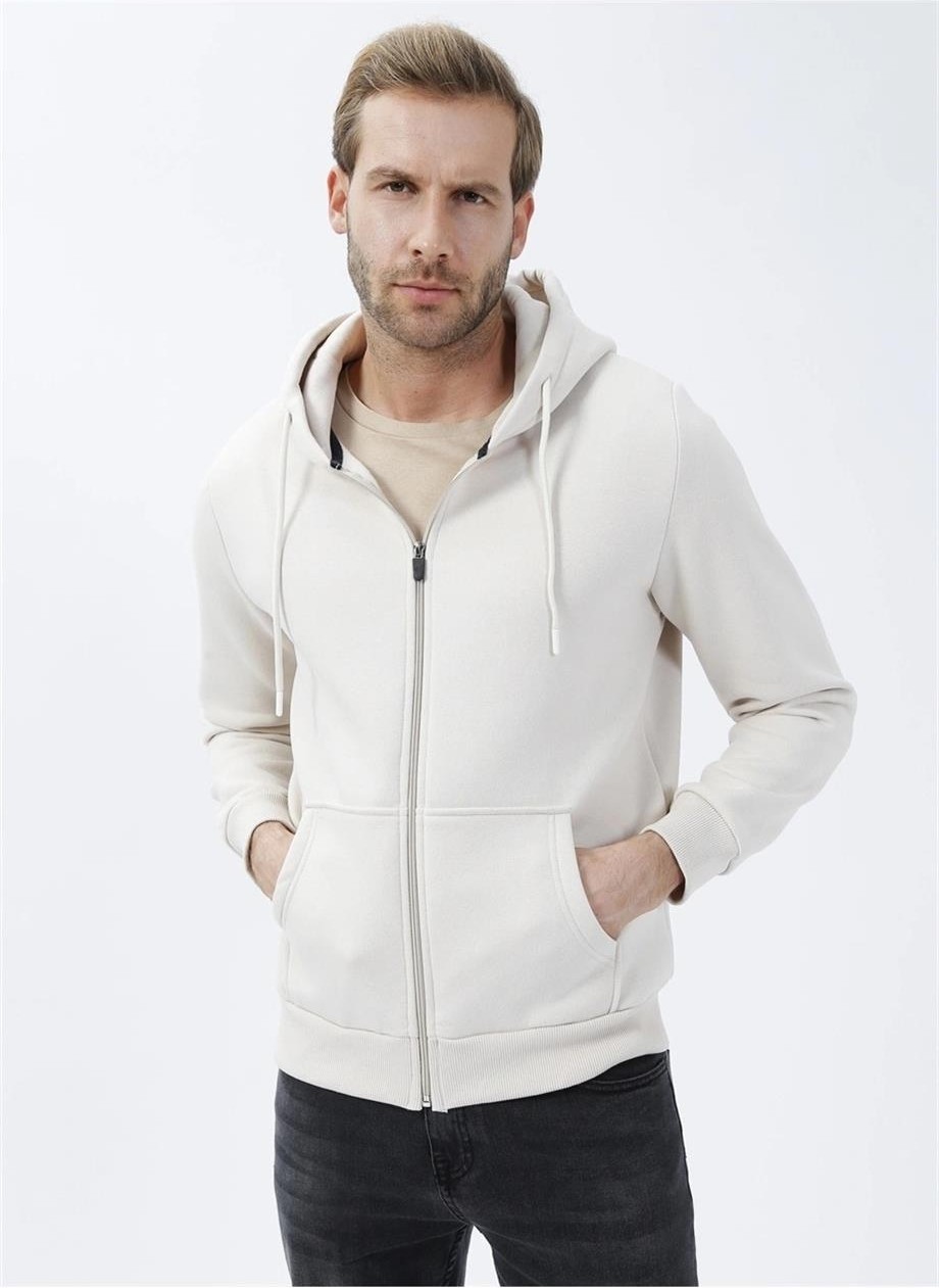 Süvari Kapüşonlu Fermuarlı Yaka Regular Kalıp Düz Siyah Sweatshirt