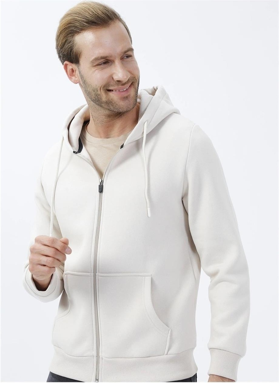 Süvari Kapüşonlu Fermuarlı Yaka Regular Kalıp Düz Siyah Sweatshirt görsel 2