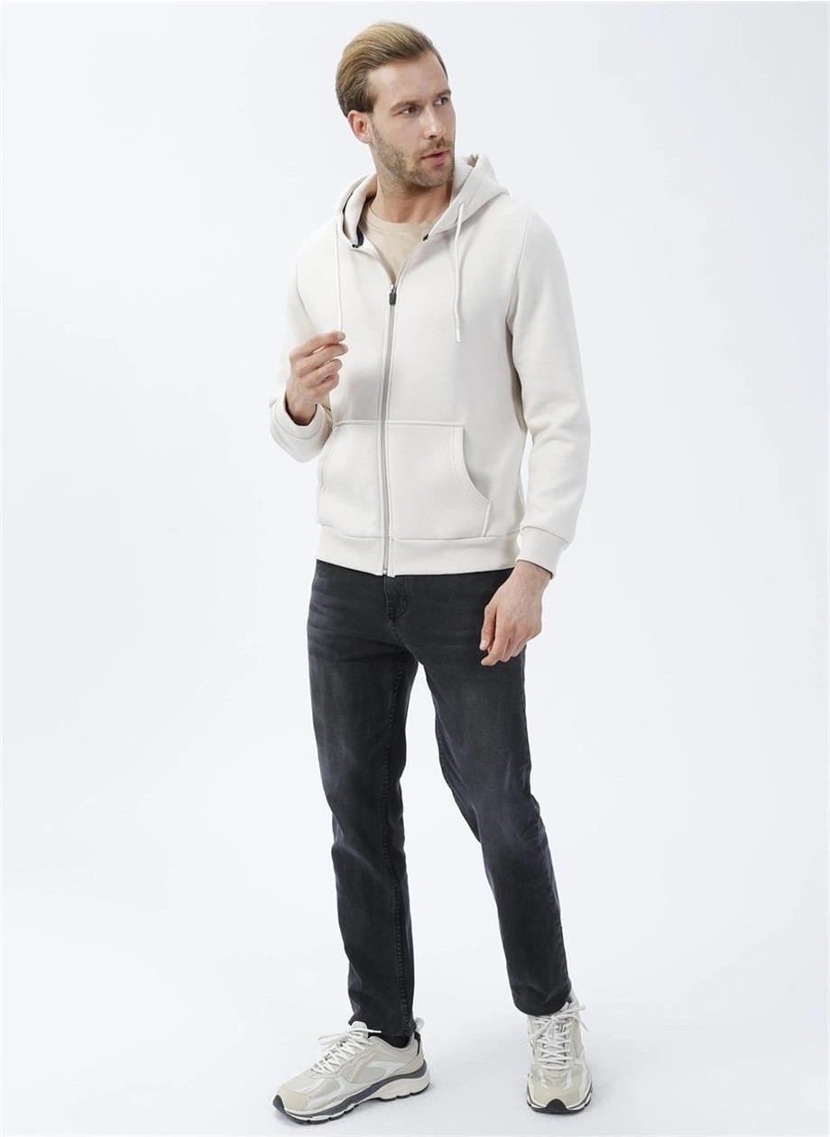 Süvari Kapüşonlu Fermuarlı Yaka Regular Kalıp Düz Siyah Sweatshirt görsel 3