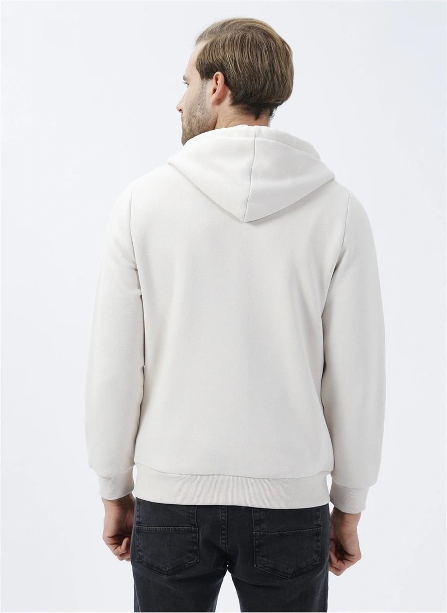 Süvari Kapüşonlu Fermuarlı Yaka Regular Kalıp Düz Siyah Sweatshirt görsel 4