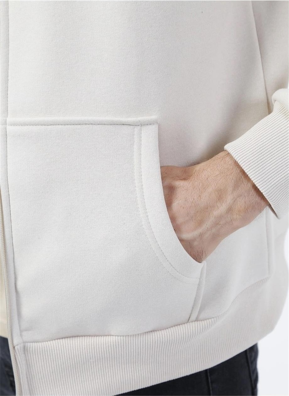 Süvari Kapüşonlu Fermuarlı Yaka Regular Kalıp Düz Siyah Sweatshirt görsel 5