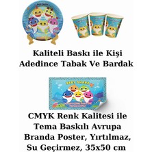 Baby Shark Bayraklı ve Afişli 24 Kişilik Doğum Günü Parti Malzemeleri Süsleri Seti Mxst