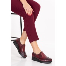 Akgün Terlik Kadın  Deri Bordo Ortopedik Ayakkabı