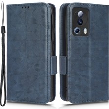 4U Sky Xiaomi 13 Lite/civi 2 5g Deri Telefon Cüzdan Kılıfı Baskılı Üçgen Desen Standı Akıllı Telefon Kapak Mavisi (Yurt Dışından)