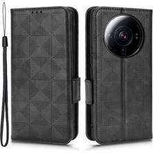 4U Sky Xiaomi 12S Için Ultra 5g Pu Deri Stand Cüzdan Özellik Kılıfı Üçgen Deseni Baskılı Strap-Black ile Anti-Fall Telefon Koruyucusu (Yurt Dışından)