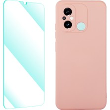 4U Sky Xiaomi Poco C55 4g/redmı 12C 4g Telefon Kılıfı Düz ​​kenar Sıvı Silikon Kapak 0.26MM Yüksekliğinde Alüminyum-Silicon Cam Film Pembe (Yurt Dışından)