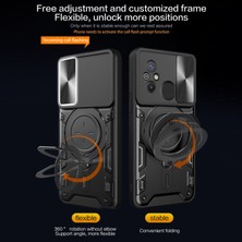 4U Sky Xiaomi Redmi Için 12C 4G/11A 4g Slayt Kamera Kapağı Pc+Tpu Kapak Ring Kickstand Anti-Drop Telefon Kılıfı Black (Yurt Dışından)